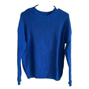 No Boundaries Bright Blue Crew Neck Tight Cable Knit Lightweight Sweater Size Lg